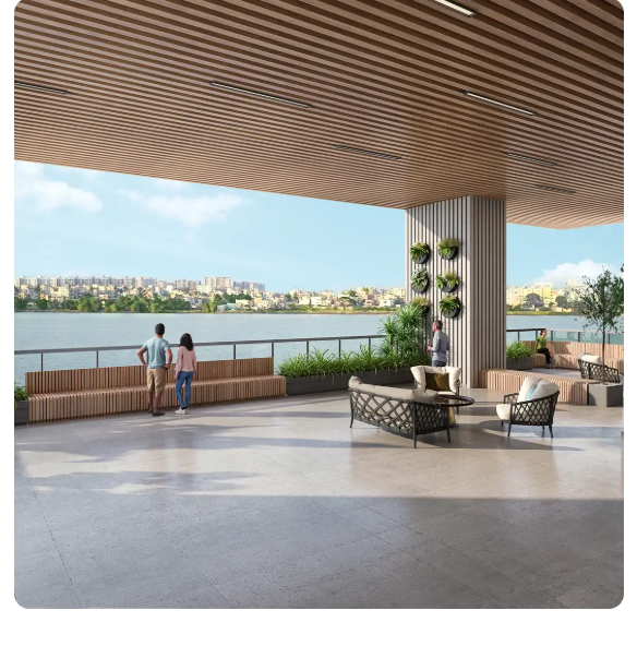 SNN Raj Bay Vista terrace lounge overlooking the lake
